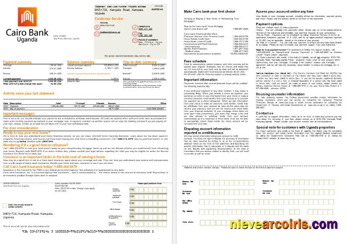 Uganda Cairo bank mortgage statement, 2 pages